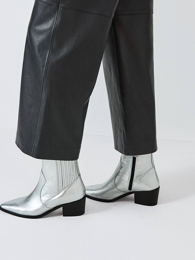 AND/OR Pixie Leather Heeled Chelsea Western Boots, Silver Foil Cow