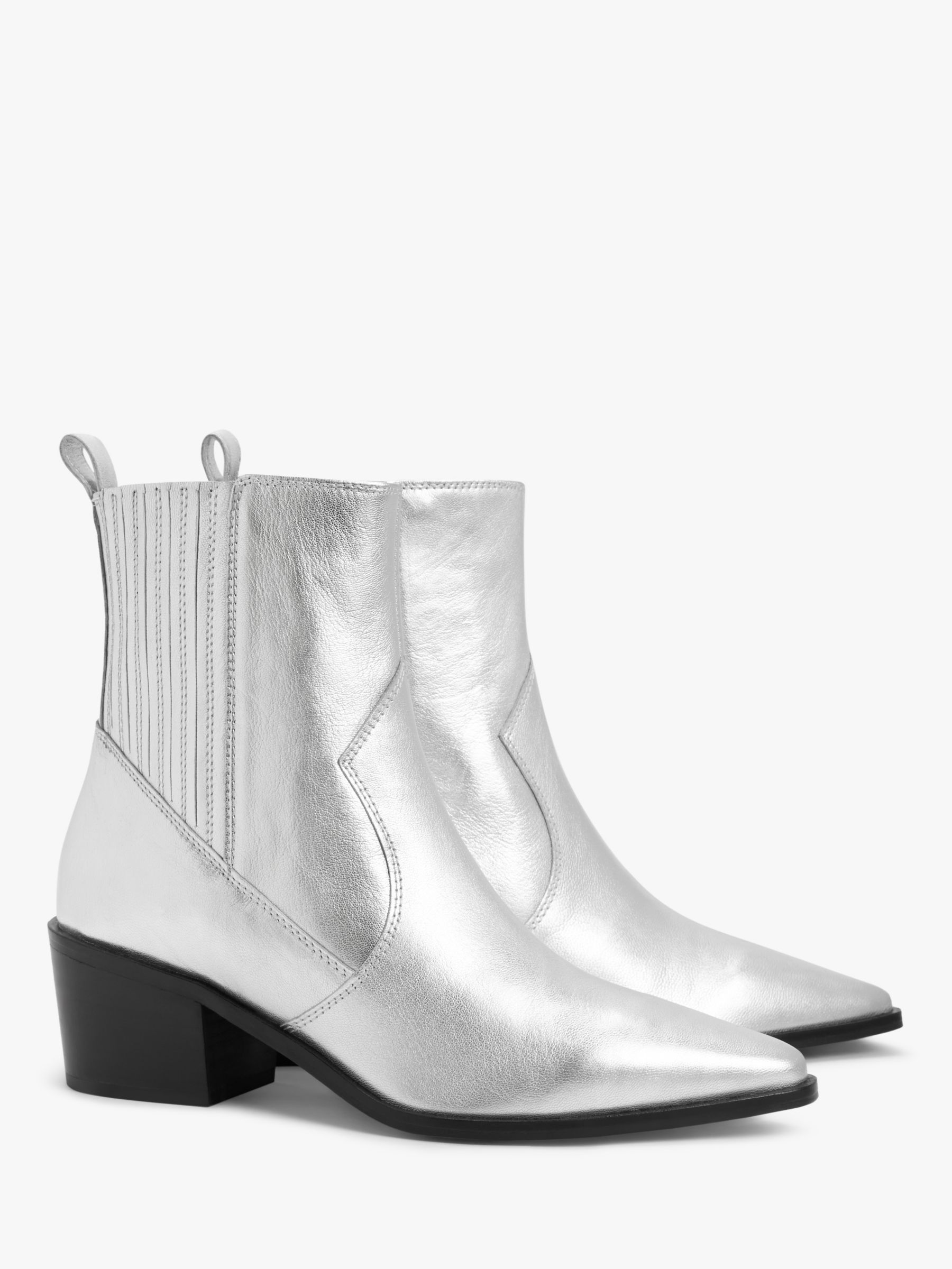 AND/OR Pixie Leather Heeled Chelsea Western Boots, Silver Foil Cow at ...
