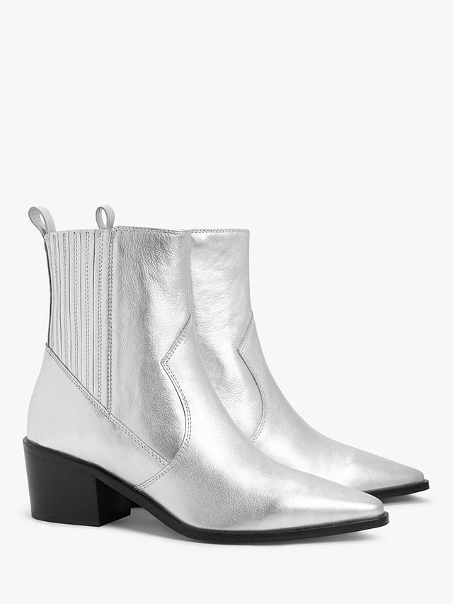 AND/OR Pixie Leather Heeled Chelsea Western Boots, Silver Foil Cow