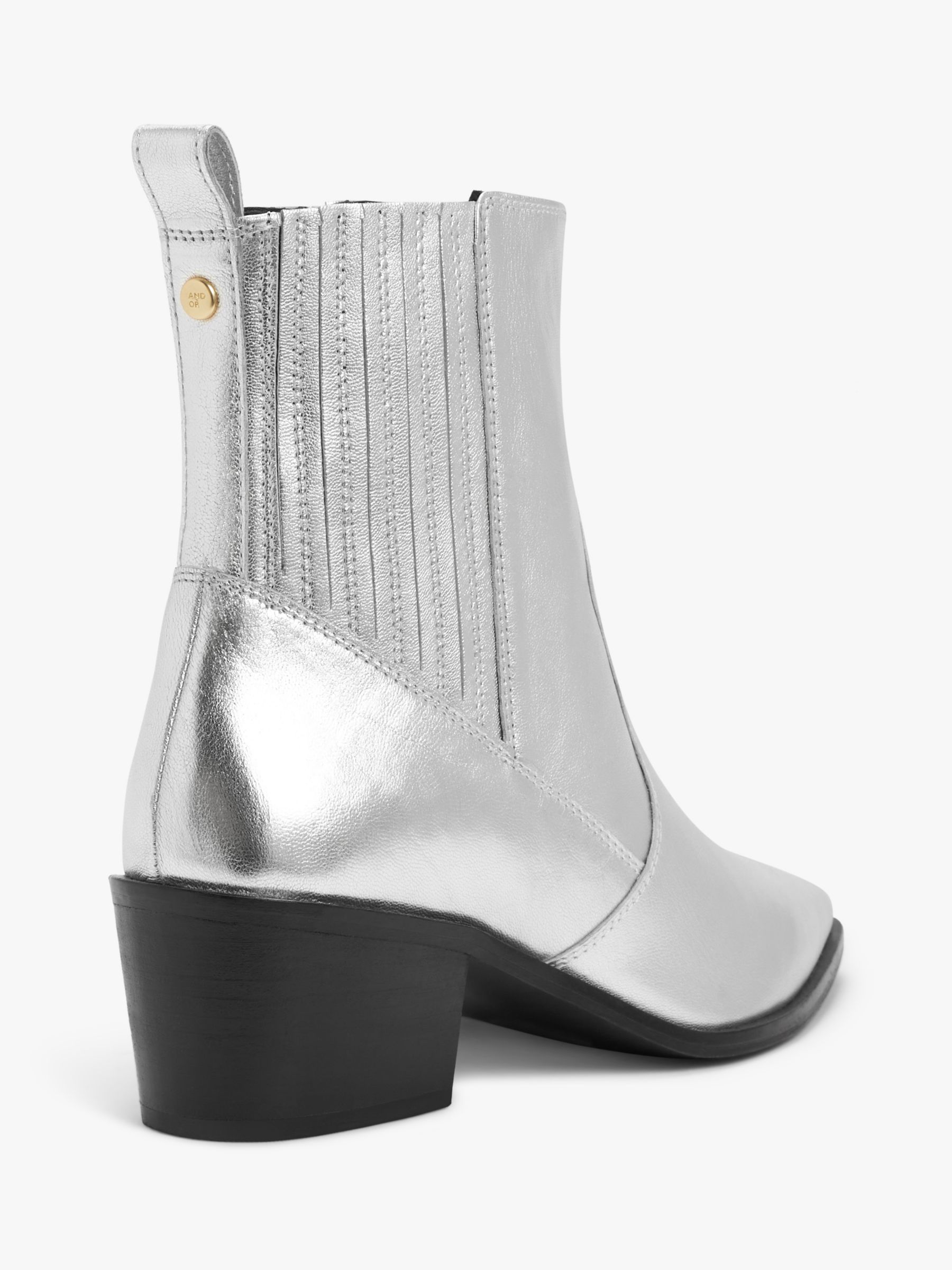 AND/OR Pixie Leather Heeled Chelsea Western Boots, Silver, 6