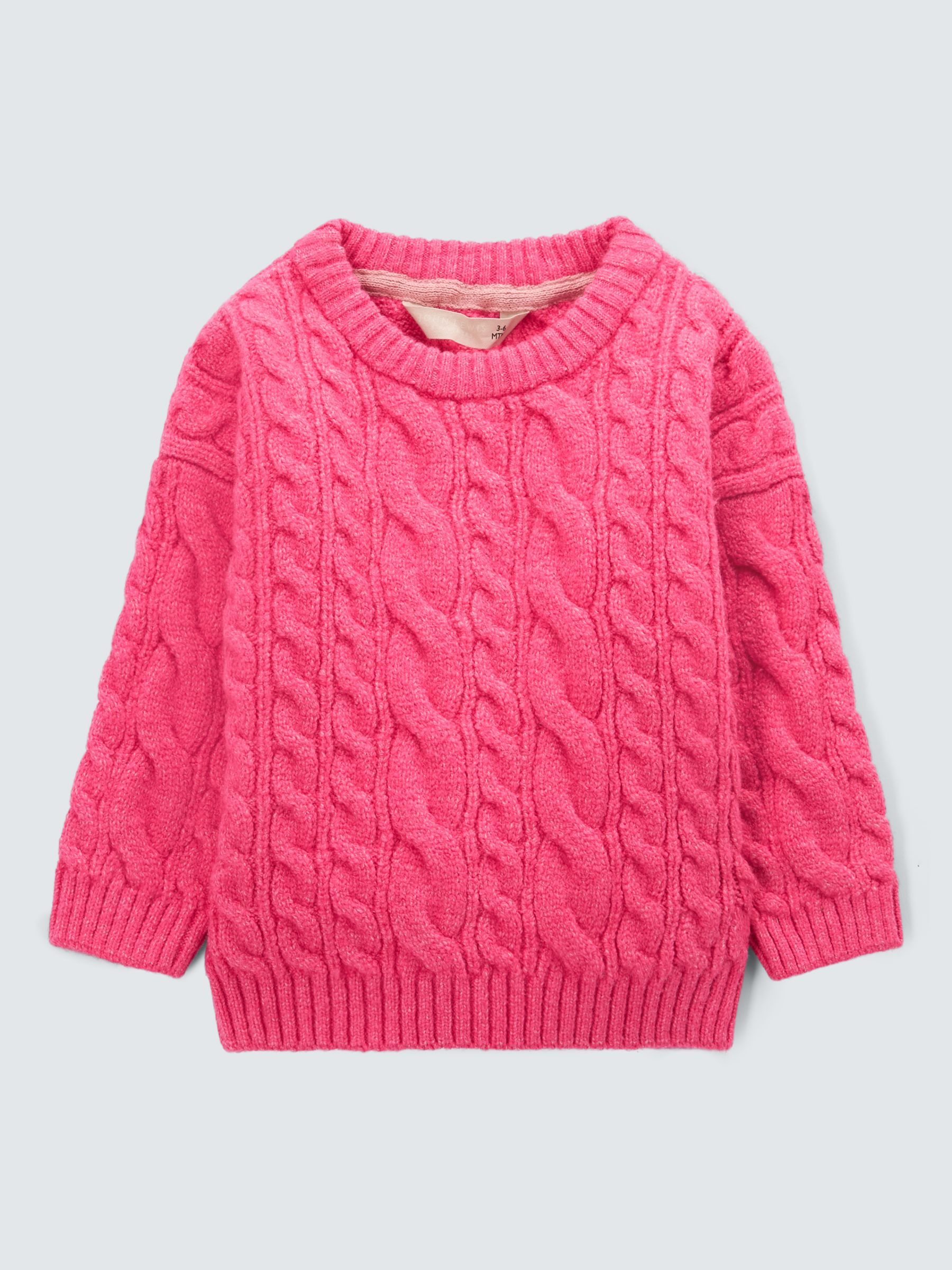 John Lewis Baby Chunky Cable Knit Jumper, Pink