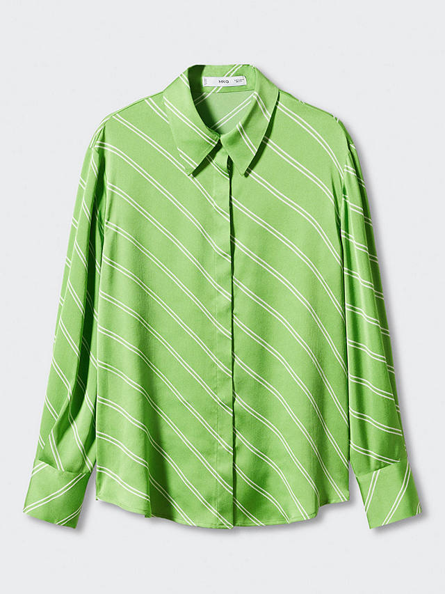 Mango Ideale Stripe Satin Shirt, Bright Green at John Lewis & Partners