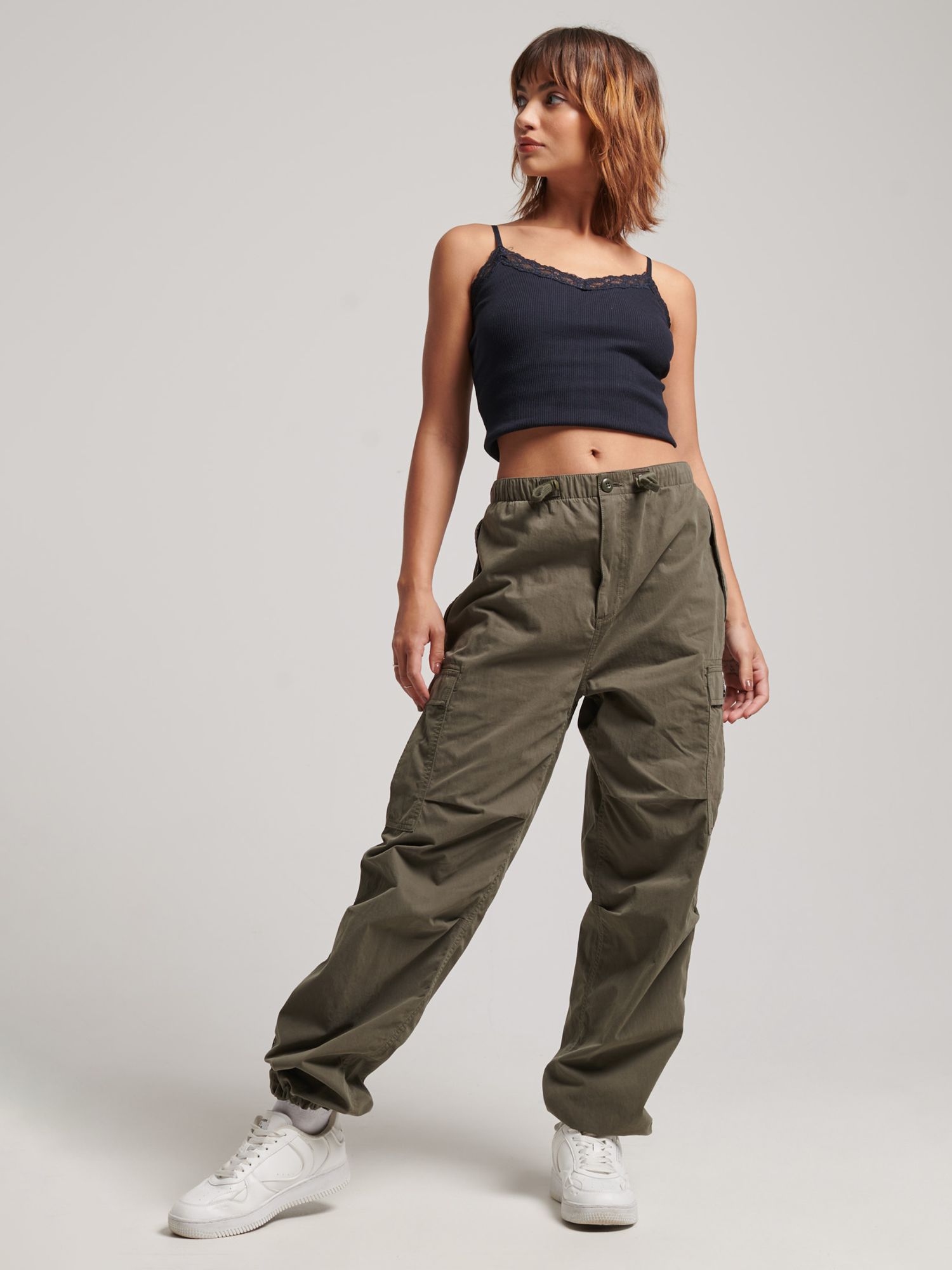 Superdry Parachute Grip Trousers, Olive Night at John Lewis & Partners