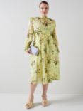 L.K.Bennett Royal Ascot x LKB Eloise Meadow Scene Silk Dress, Yellow/Multi