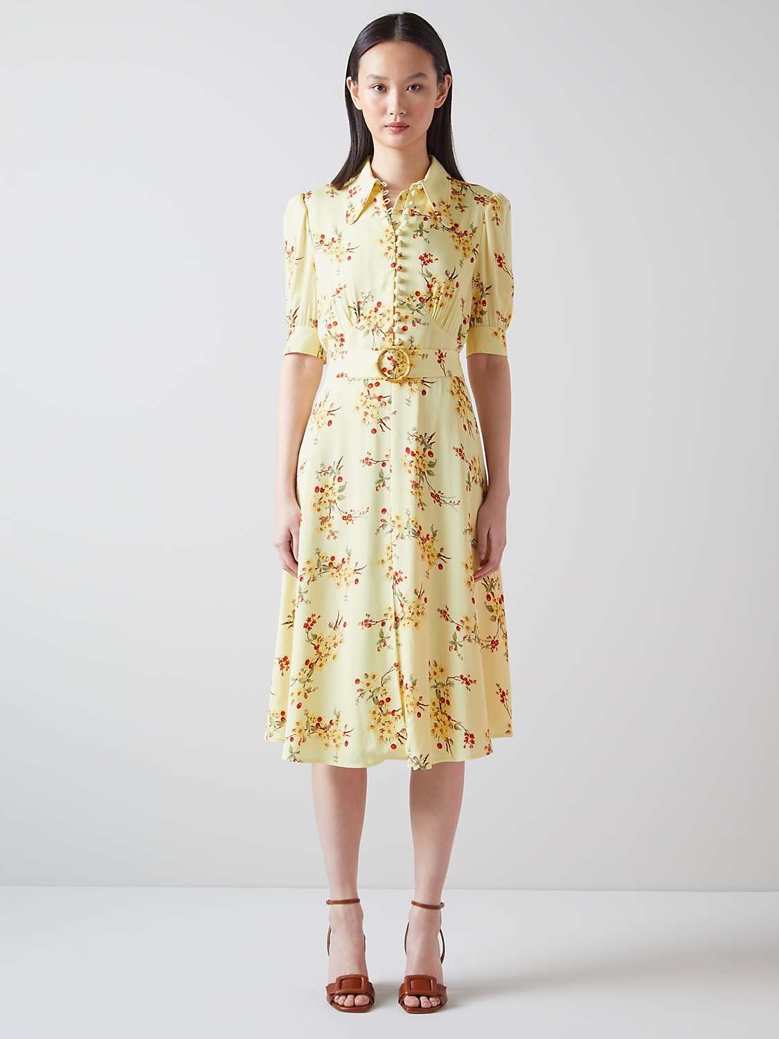 L.K.Bennett Amor Floral Midi Dress, Pale Yellow/Multi at John Lewis ...