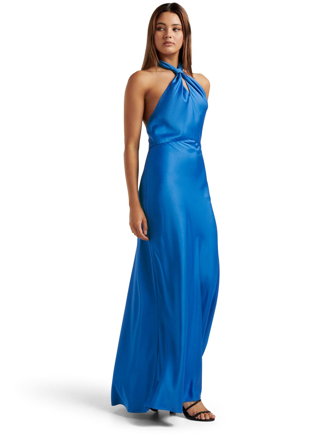 Forever New Yvette Knot Tie Neck Gown Dress, Blue, 6