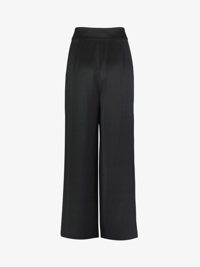 Mint Velvet Wide Leg Satin Trousers, Black, 6R