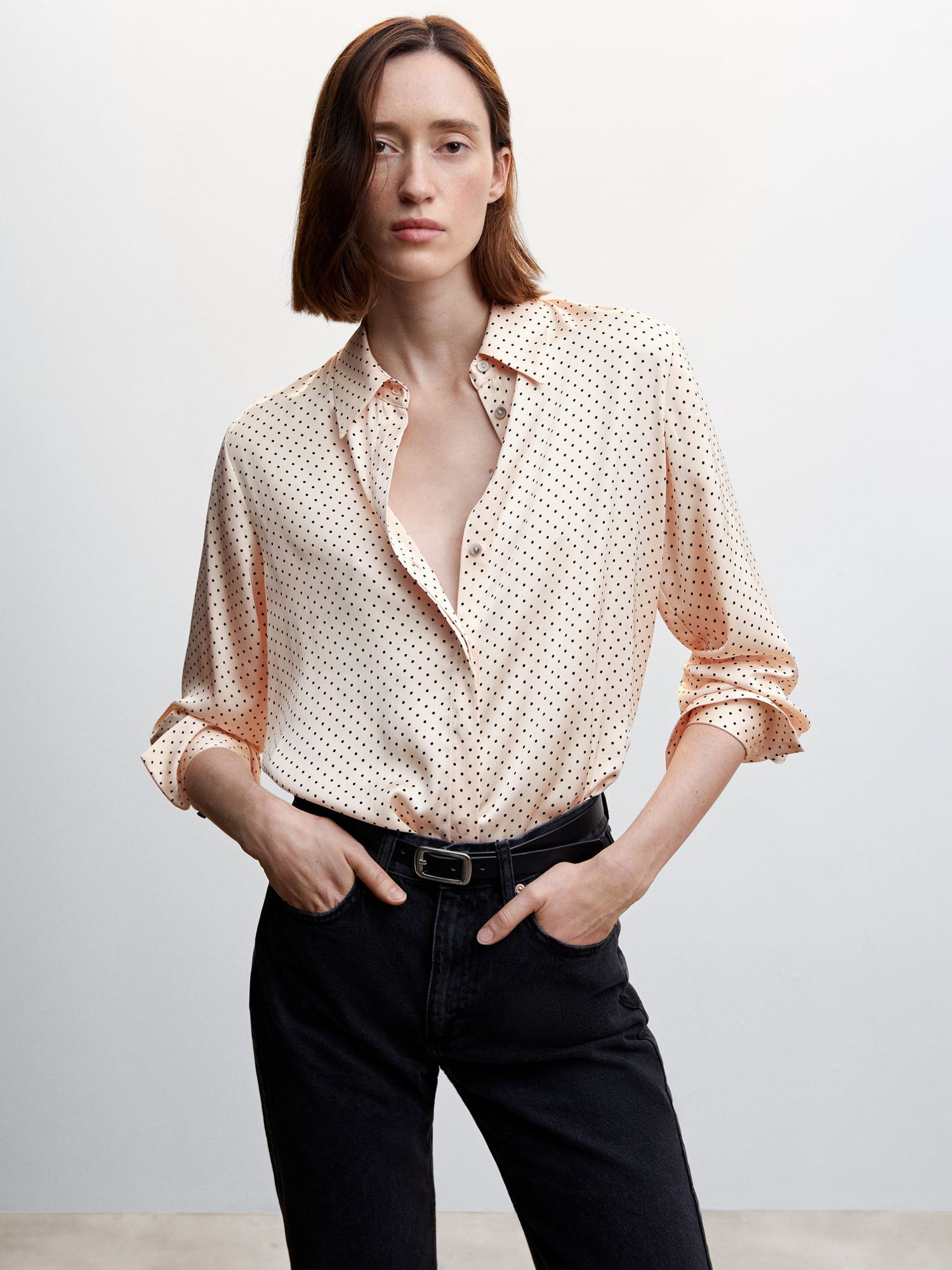 Mango Ideale Satin Finish Flowy Shirt, Pastel Pink