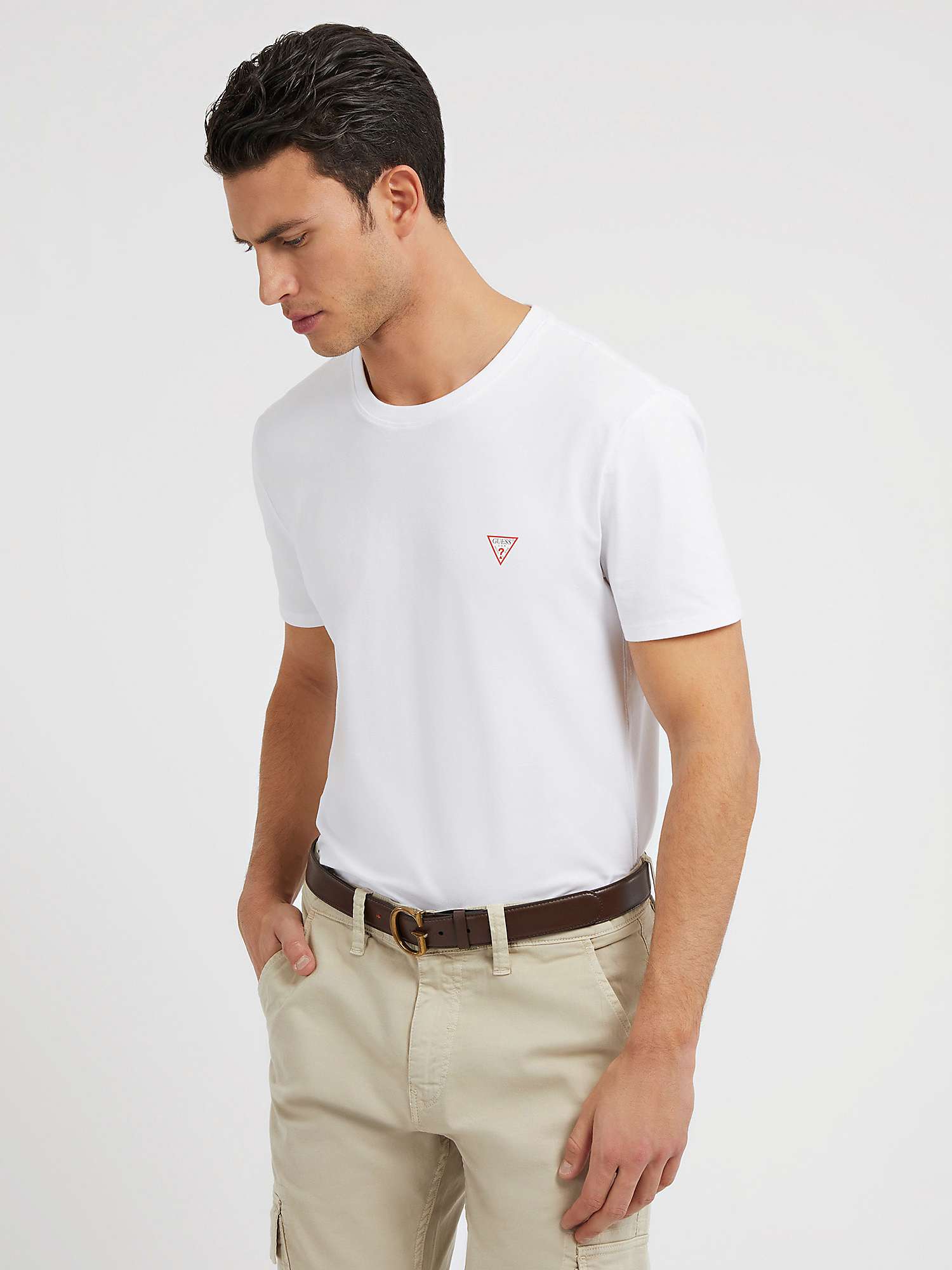 GUESS Crew Neck Short Sleeve T-Shirt, Pure White at John Lewis & Partners