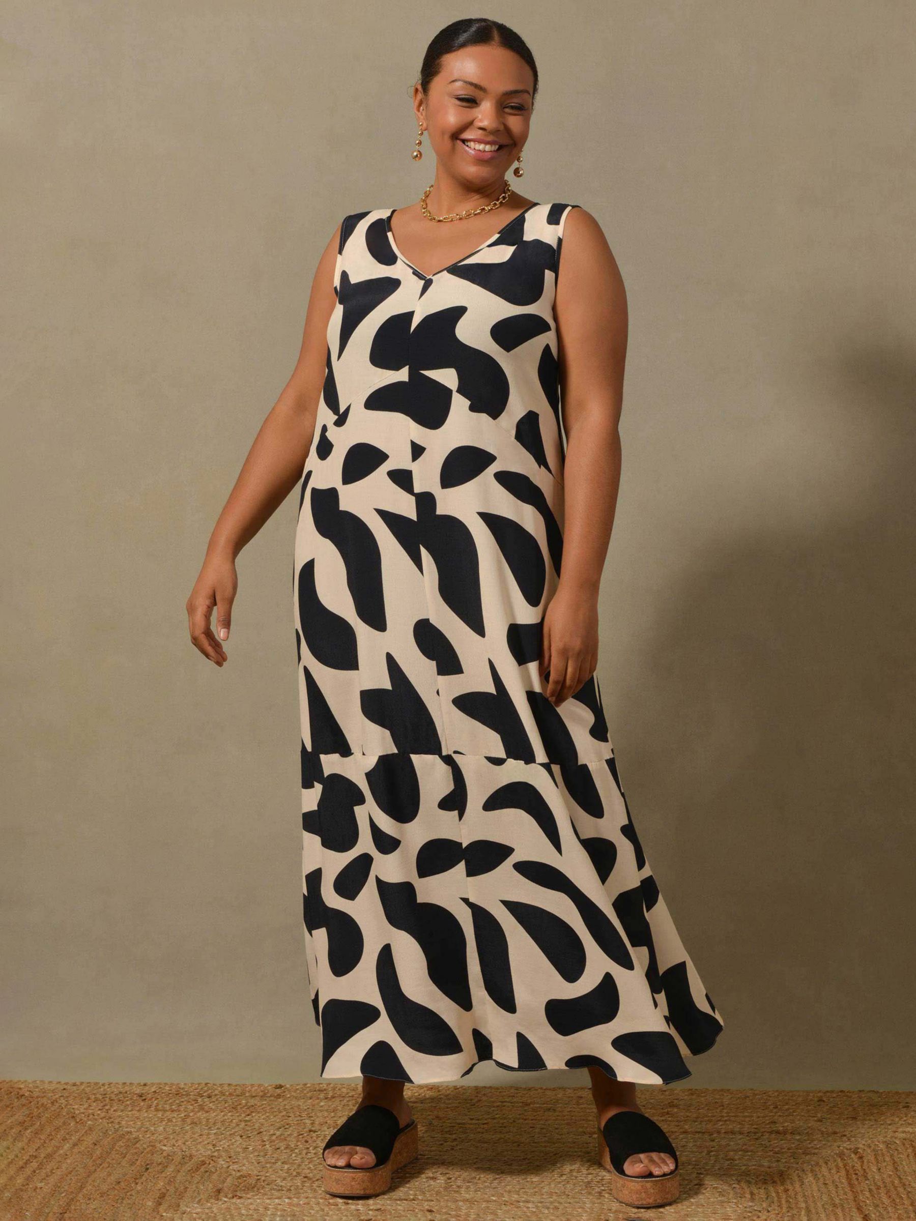 Live Unlimited Abstract Print Sleeveless Maxi Dress, Black/Cream, 12