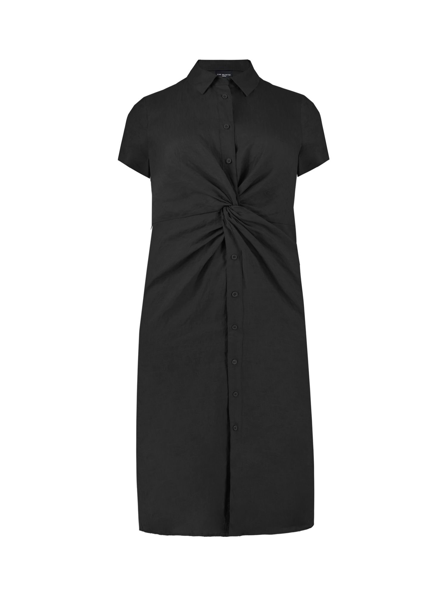 Live Unlimited Curve Plain Knot Linen Shirt Dress, Black, 26