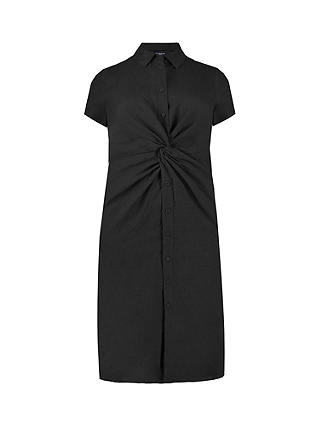 Live Unlimited Curve Plain Knot Linen Shirt Dress, Black