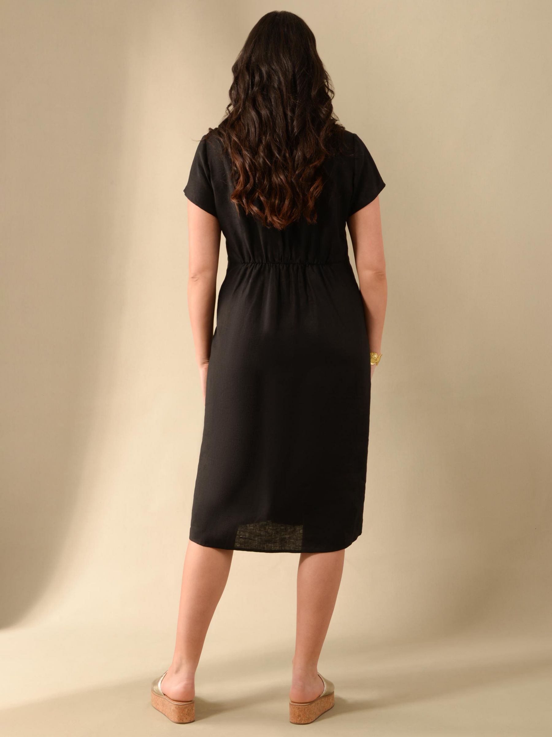Live Unlimited Curve Plain Knot Linen Shirt Dress, Black, 26