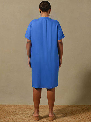 Live Unlimited Curve Nehru Collar Linen Knee Length Dress, Blue