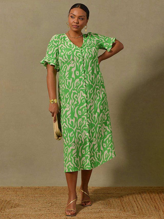 Live Unlimited Curve Abstract Print Shirt Dress, Green at John Lewis ...