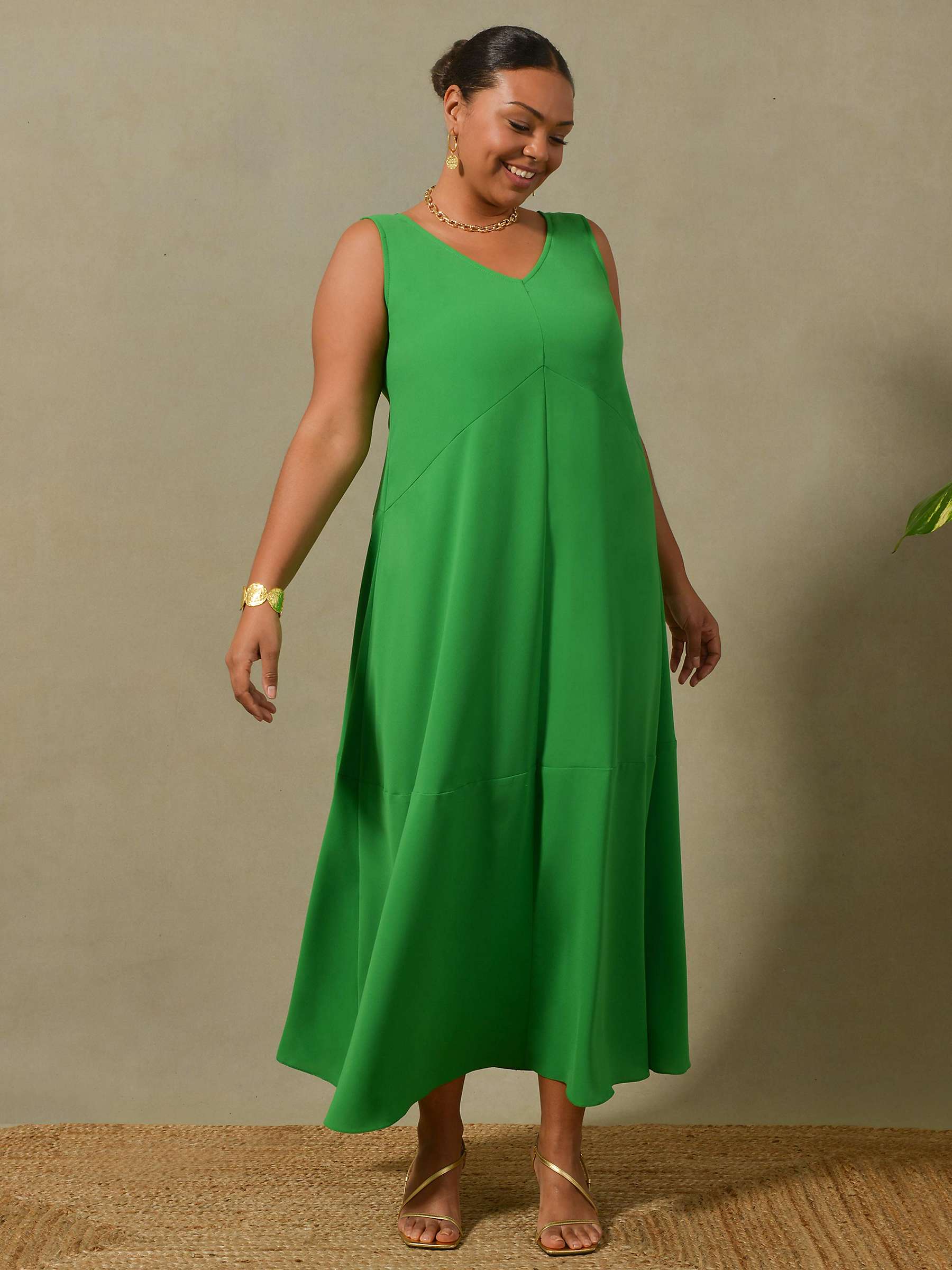 Buy Live Unlimited Curve V Neck Maxi Dress, Green Online at johnlewis.com