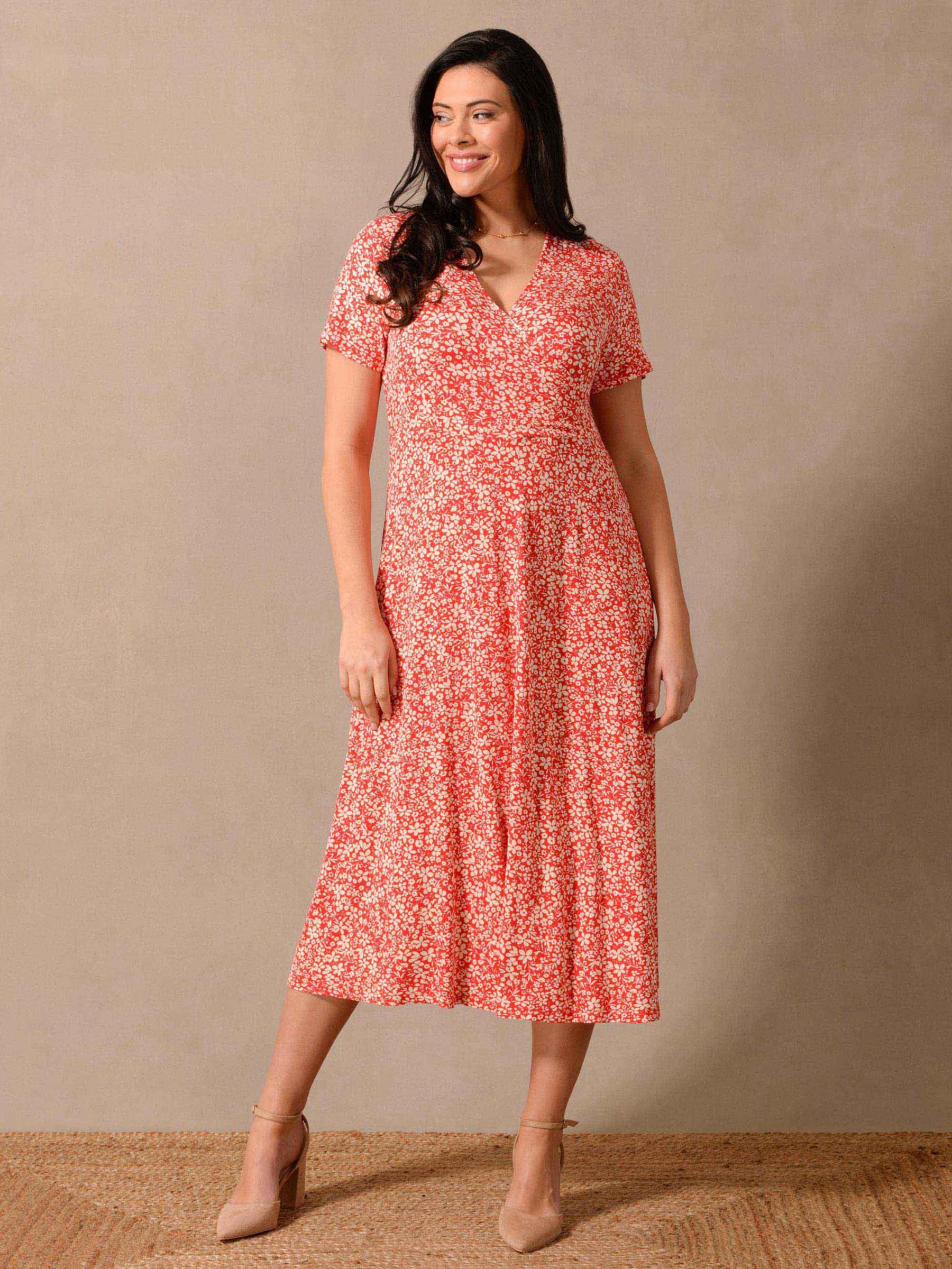 Live Unlimited Curve Tiered Midi Shirt Dress, Red at John Lewis
