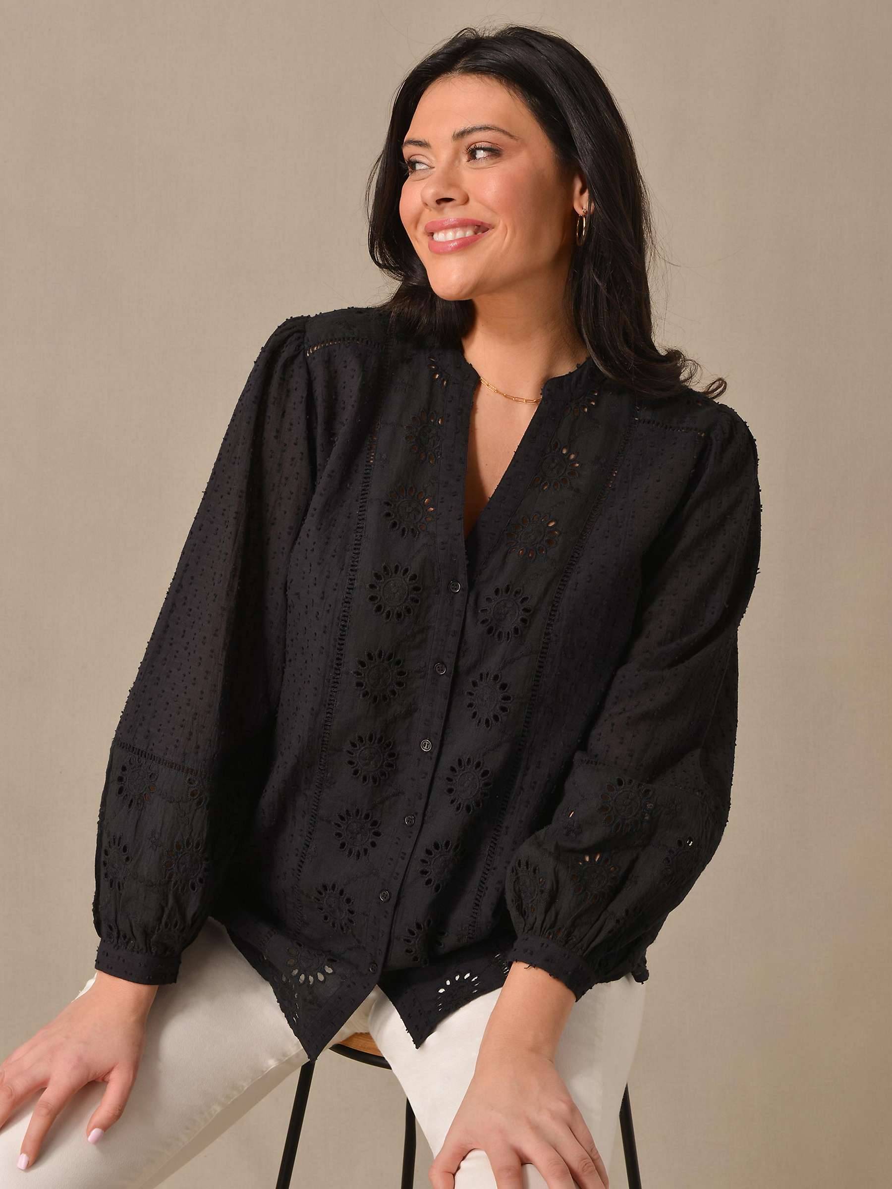 Buy Live Unlimited Curve Broidery Blouse, Black Online at johnlewis.com