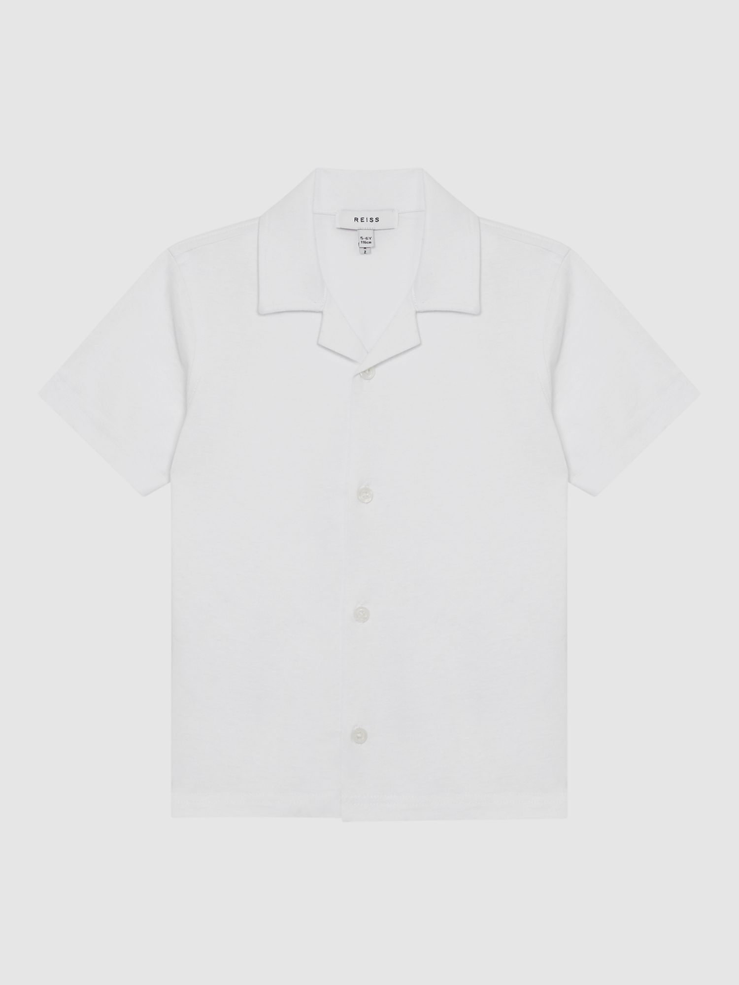 Reiss Kids' Caspa Cotton Jersey Cuban Collar Shirt, White at John Lewis ...