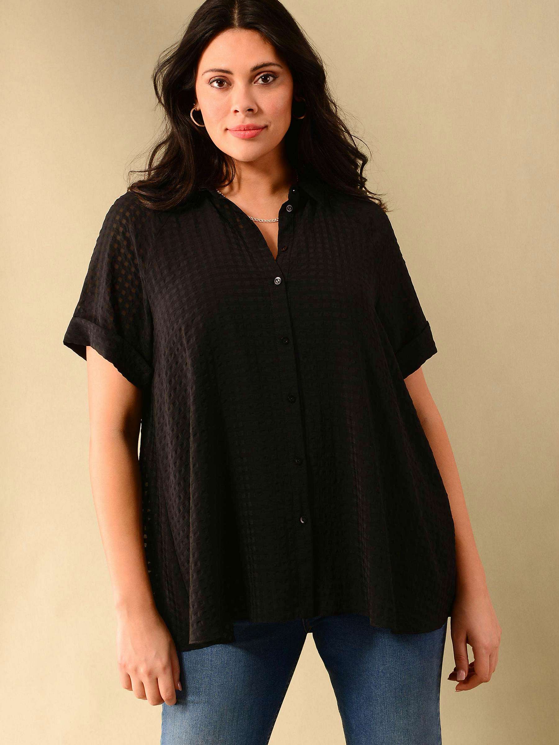 Buy Live Unlimited Curve Gingham Short Sleeve Shirt, Black Online at johnlewis.com
