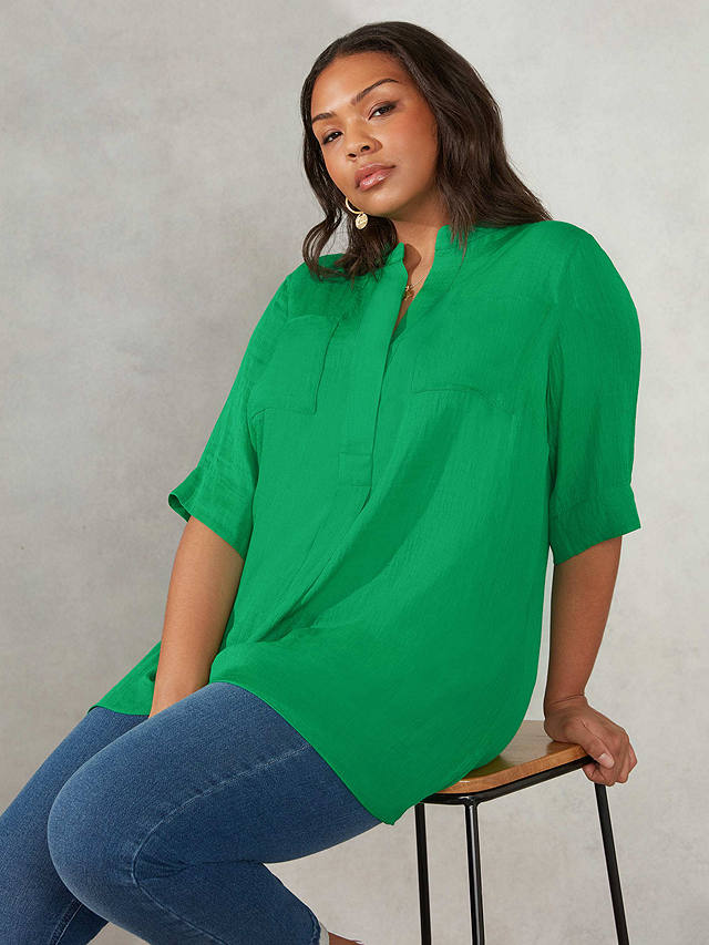 Live Unlimited Curve Chambray High Low Blouse, Green