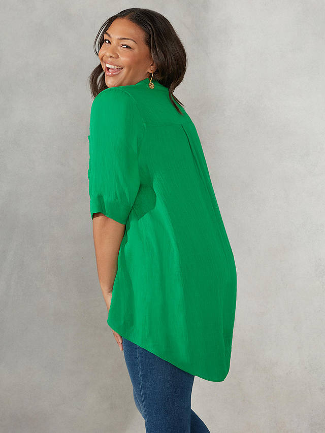 Live Unlimited Curve Chambray High Low Blouse, Green