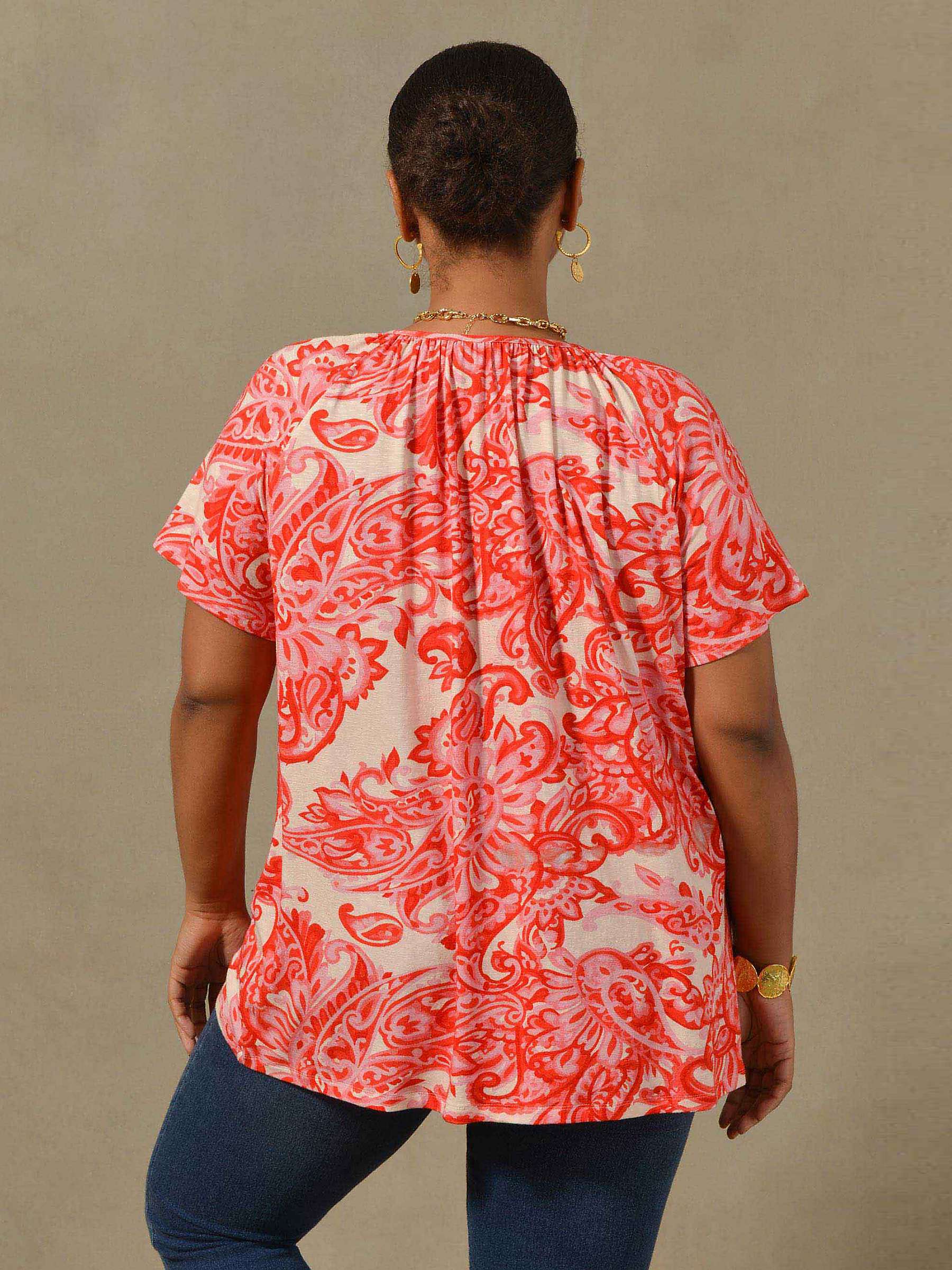 Buy Live Unlimited Curve Paisley Print Jersey Blouse, Pink/Multi Online at johnlewis.com