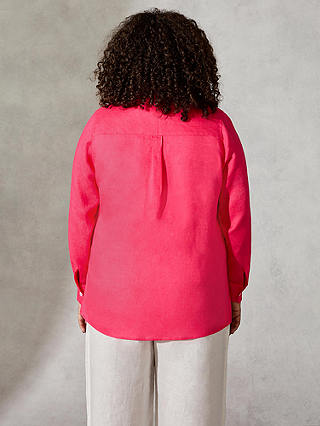 Live Unlimited Curve Linen V Neck Button Through Shirt, Pink