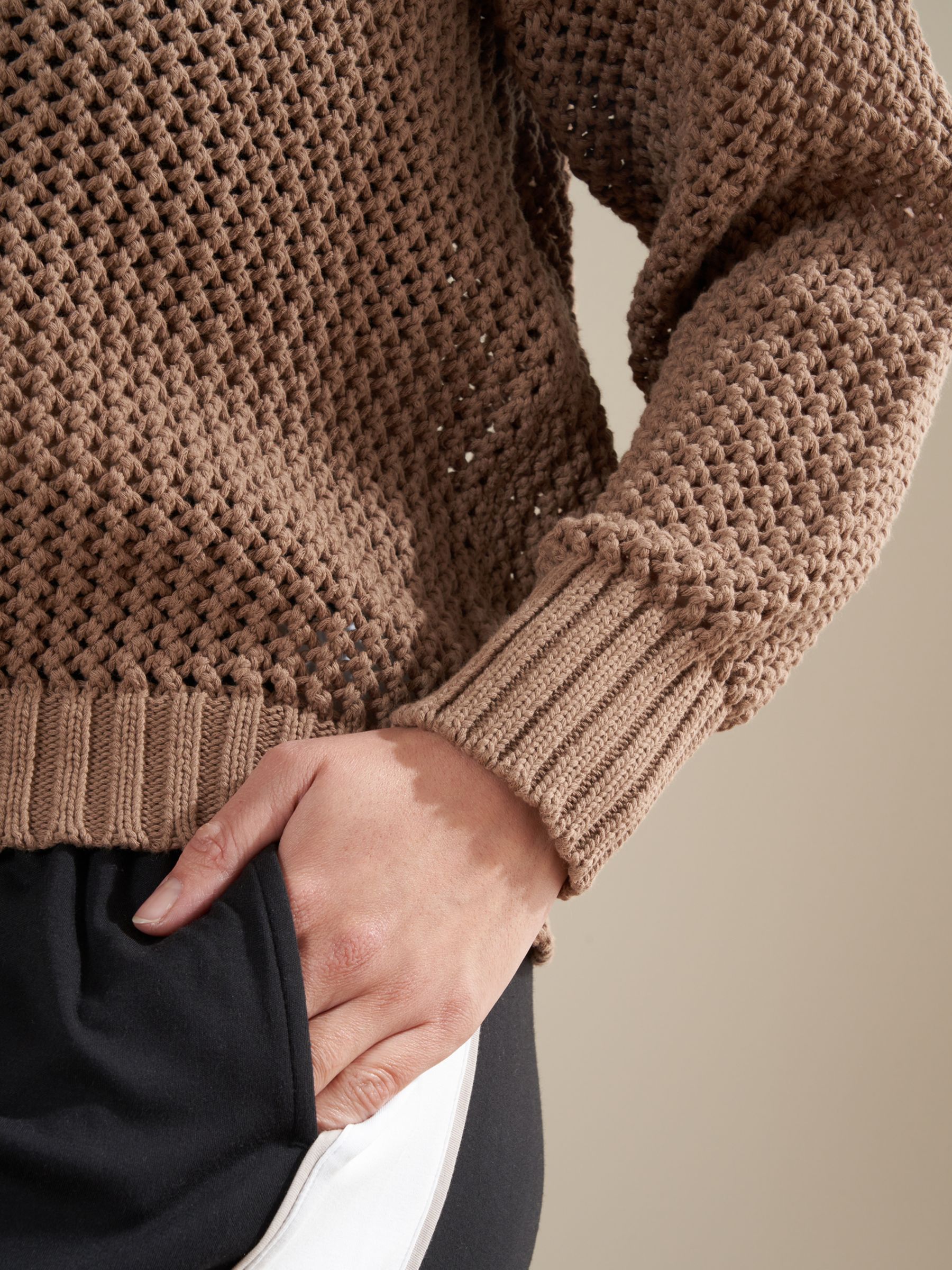 Truly Mesh Open Knit Jumper, Camel at John Lewis & Partners