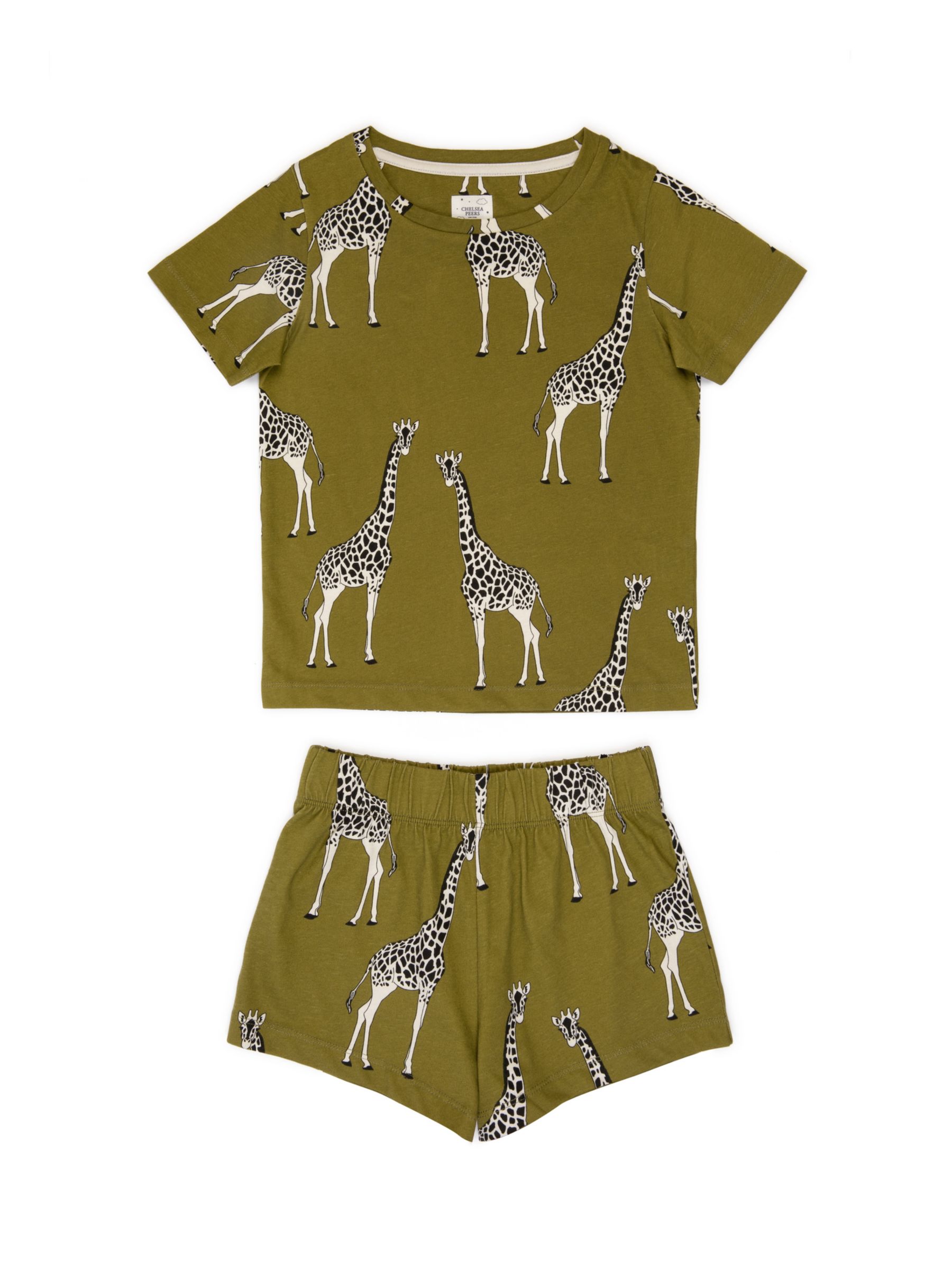 Chelsea Peers Kids' Giraffe Print Shorty Pyjama Set, Khaki at John ...