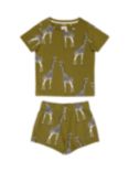 Chelsea Peers Kids' Giraffe Print Shorty Pyjama Set, Khaki