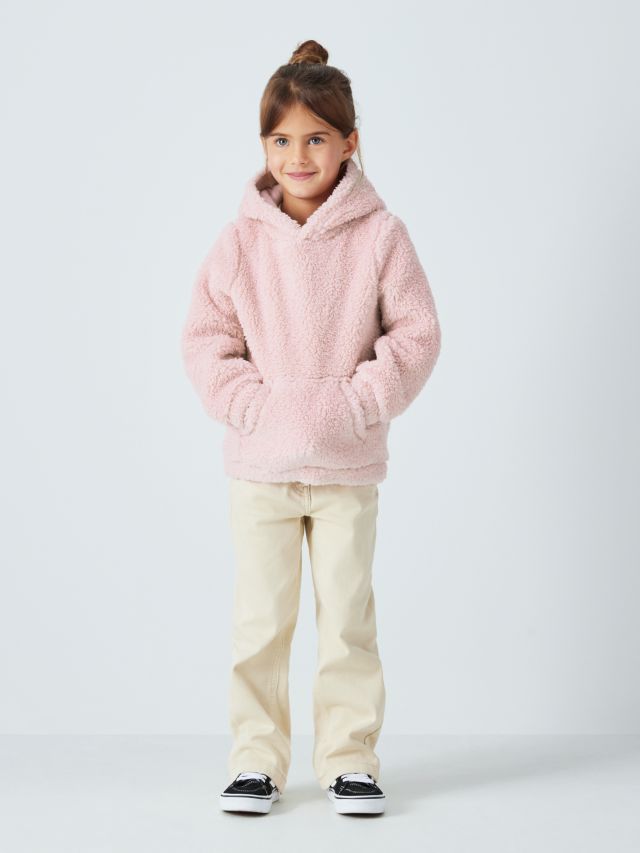 John Lewis Kids Plain Borg Hoodie Pink Nectar 2 years