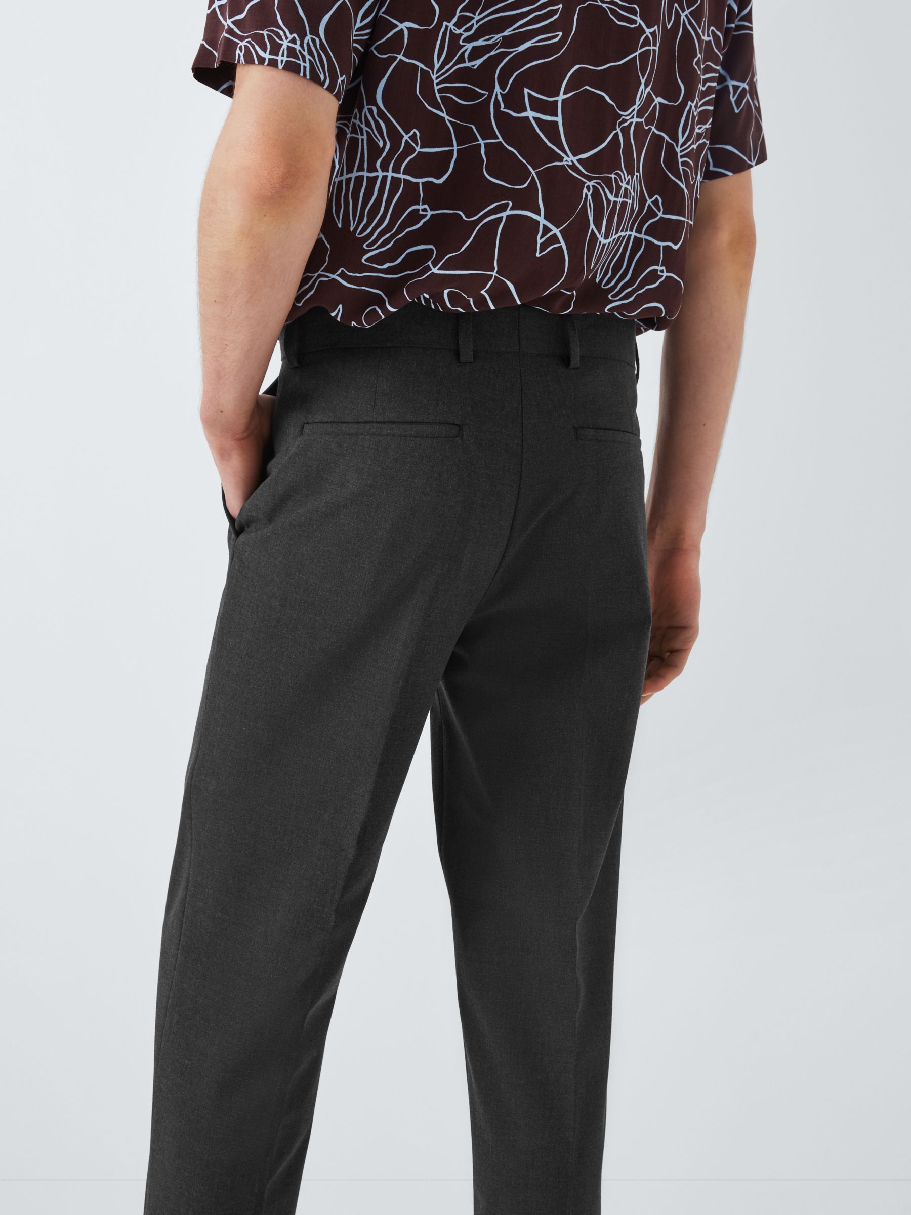 Kin Smart Pleat Straight Fit Trousers, Charcoal at John Lewis & Partners