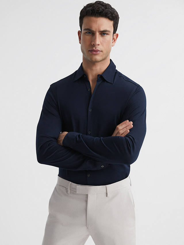 Reiss King Mercerised Cotton Shirt, Navy at John Lewis & Partners