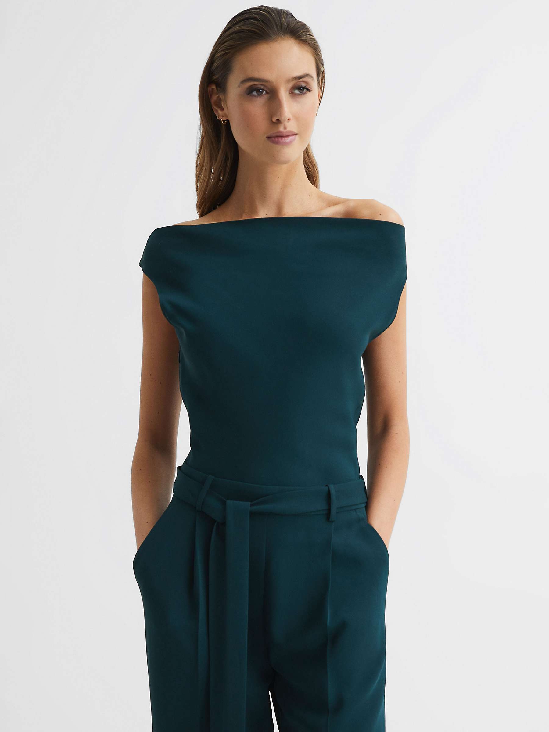 Reiss Maple Off The Shoulder Jumpsuit, Teal at John Lewis & Partners