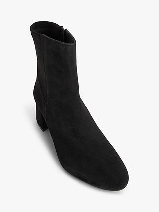 John Lewis Oaklee Stretch Suede Block Heel Ankle Boots, Black