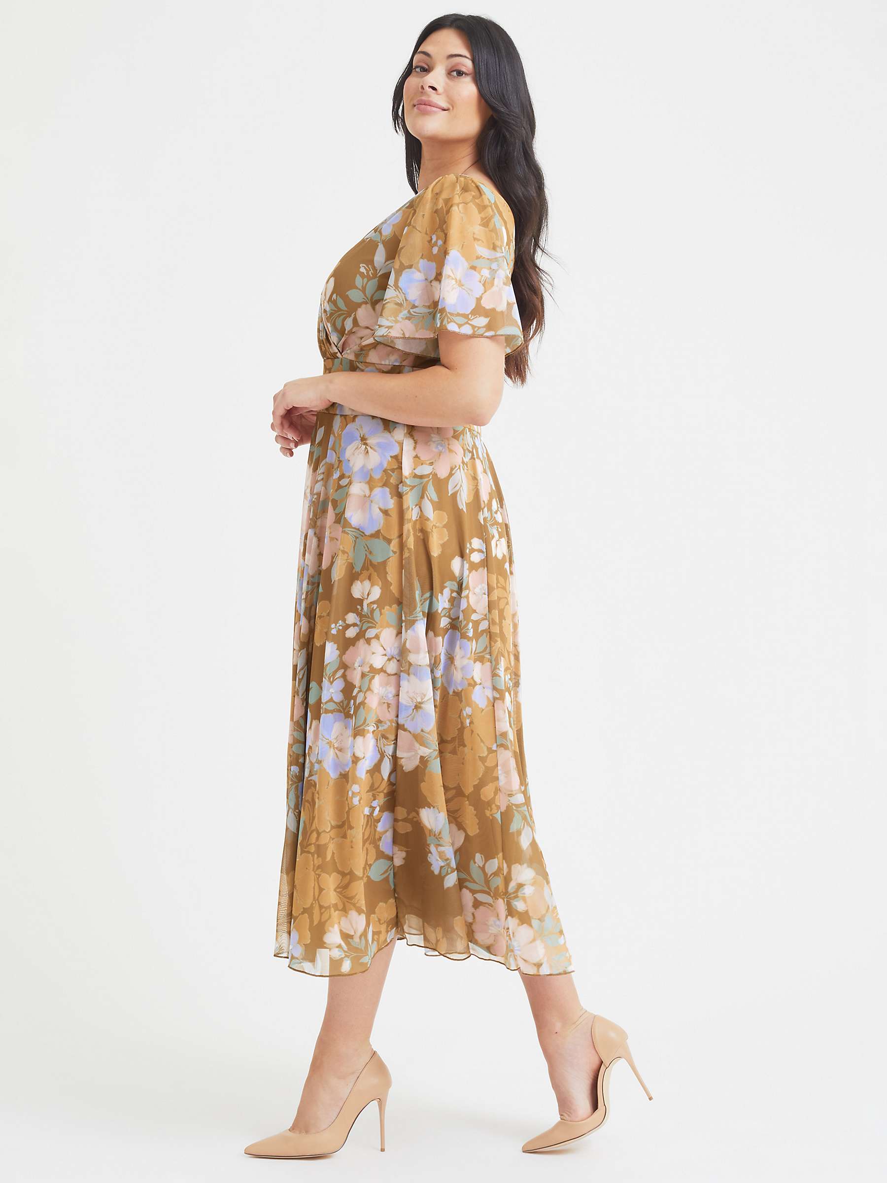 Buy Scarlett & Jo Victoria Angel Sleeve Floral Dress, Gold Mushroom Online at johnlewis.com