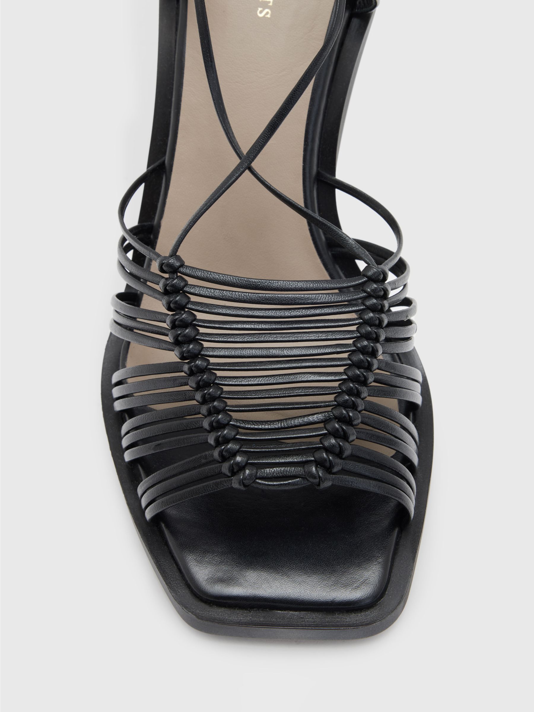 AllSaints Dina Leather Rope Strappy Heeled Sandals, Black, EU36