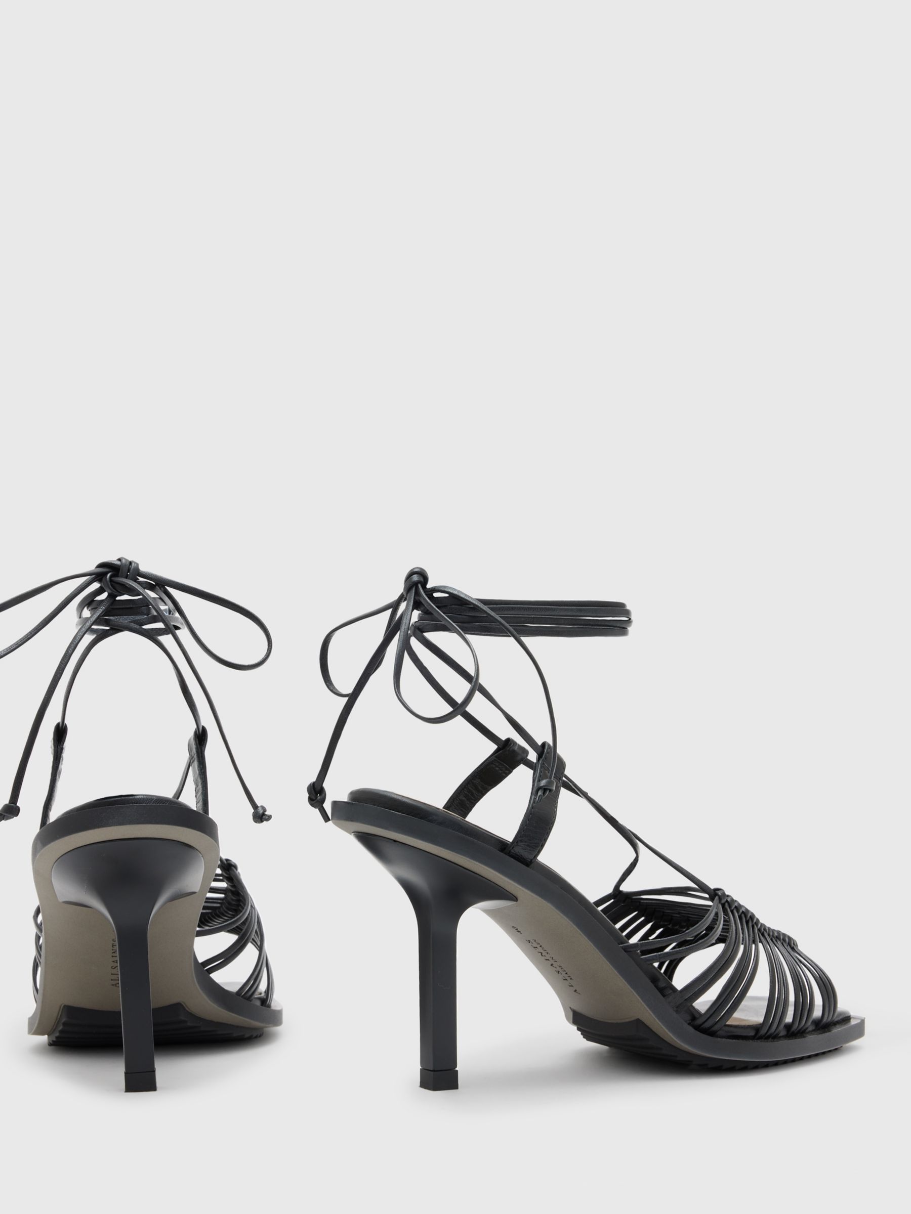 AllSaints Dina Leather Rope Strappy Heeled Sandals, Black, EU36