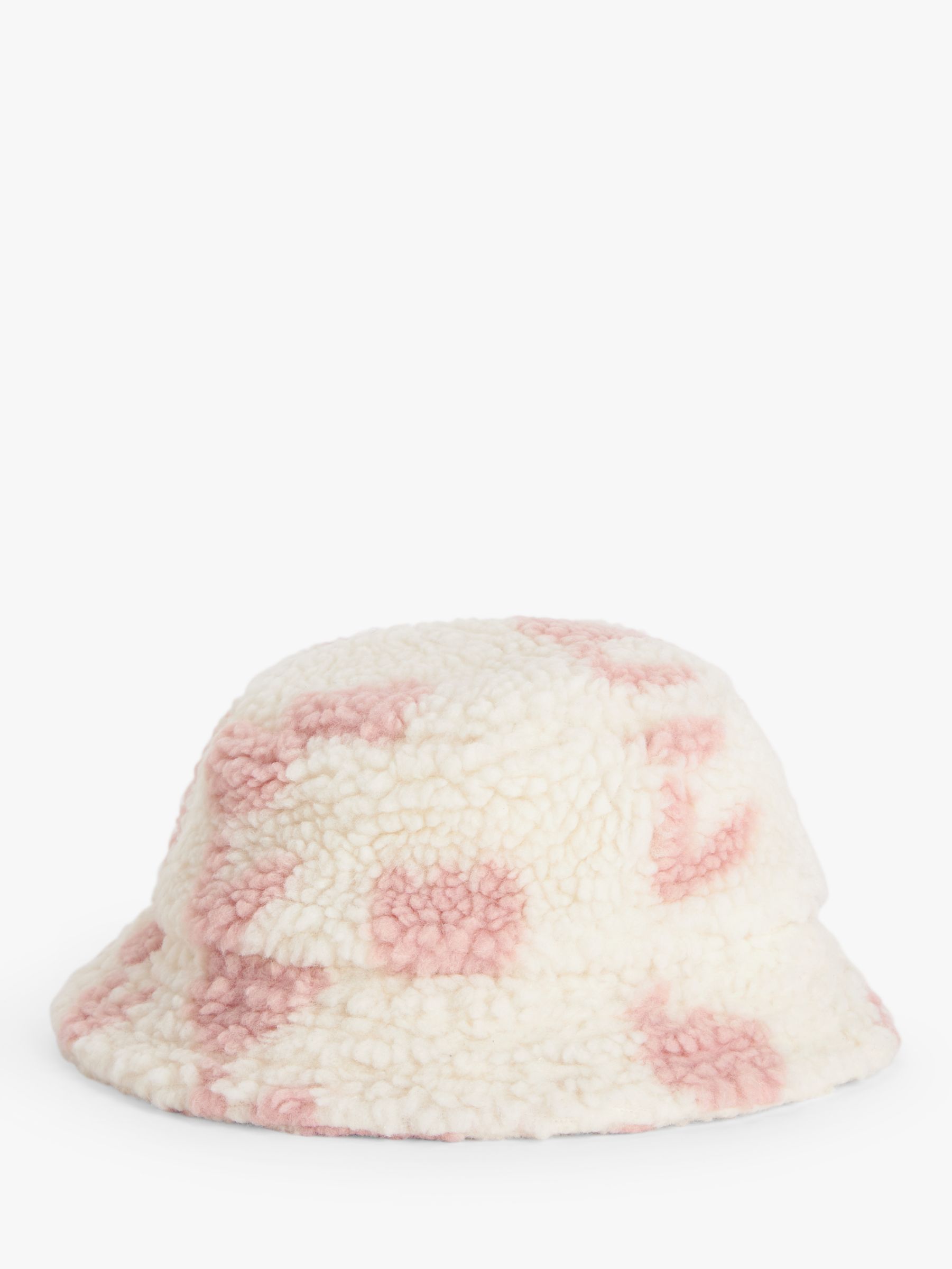 John Lewis ANYDAY Kids' Tulip Fleece Bucket Hat, Cream/Pink, S