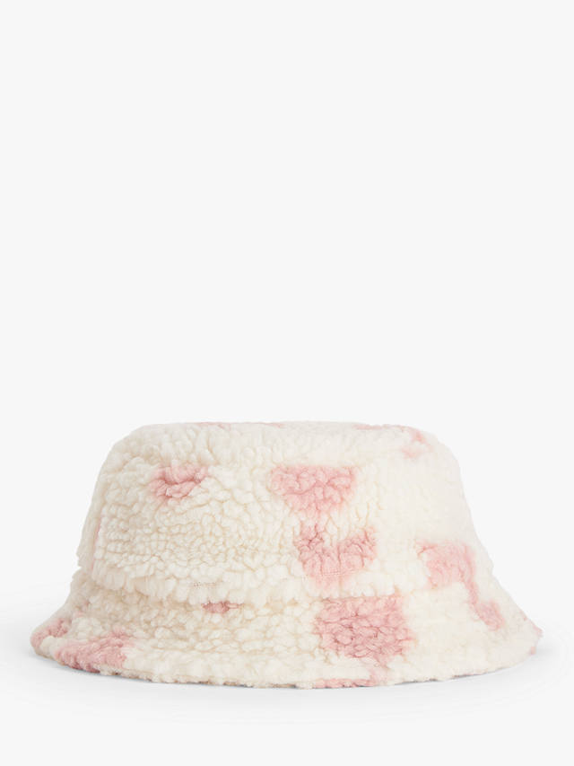 John Lewis ANYDAY Kids' Tulip Fleece Bucket Hat, Cream/Pink