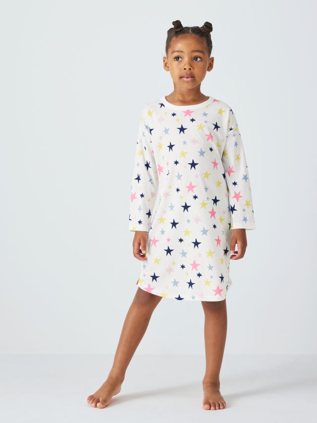 John Lewis ANYDAY Kids' Star All Over Print Nightdress, White, 2 years