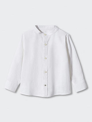 Mango Baby Albert Mao Collar Linen Blend Shirt