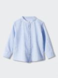 Mango Baby Albert Mao Collar Linen Blend Shirt, Light Pastel Blue