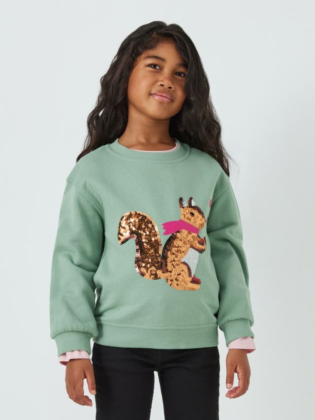 John Lewis Kids Sequin Squirrel Sweatshirt Granite Green 2 years