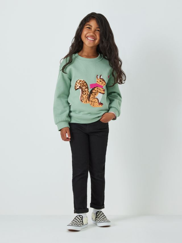 John Lewis Kids Sequin Squirrel Sweatshirt Granite Green 2 years