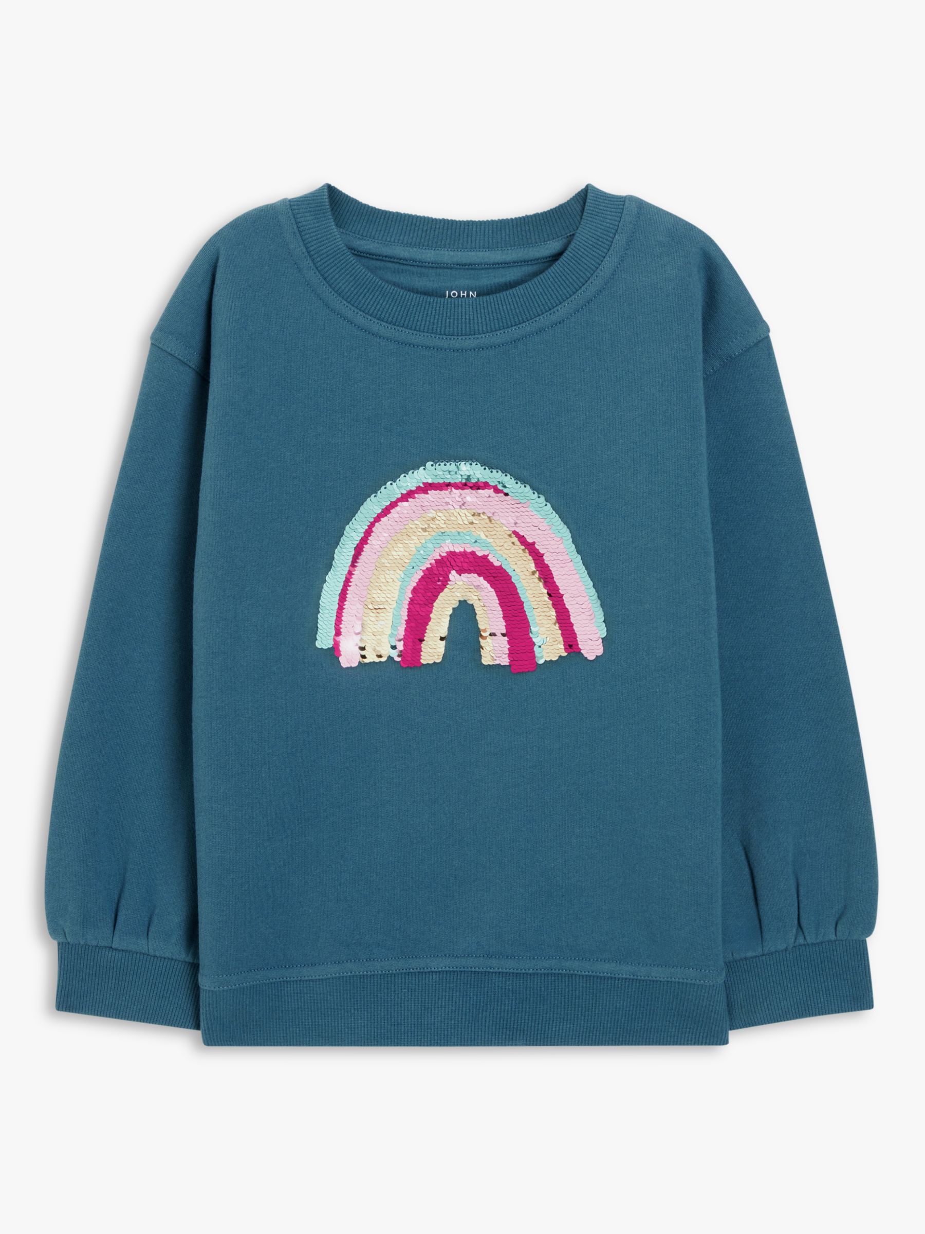 John Lewis Kids' Sequin Rainbow Sweatshirt, Mallard Blue, 2 years