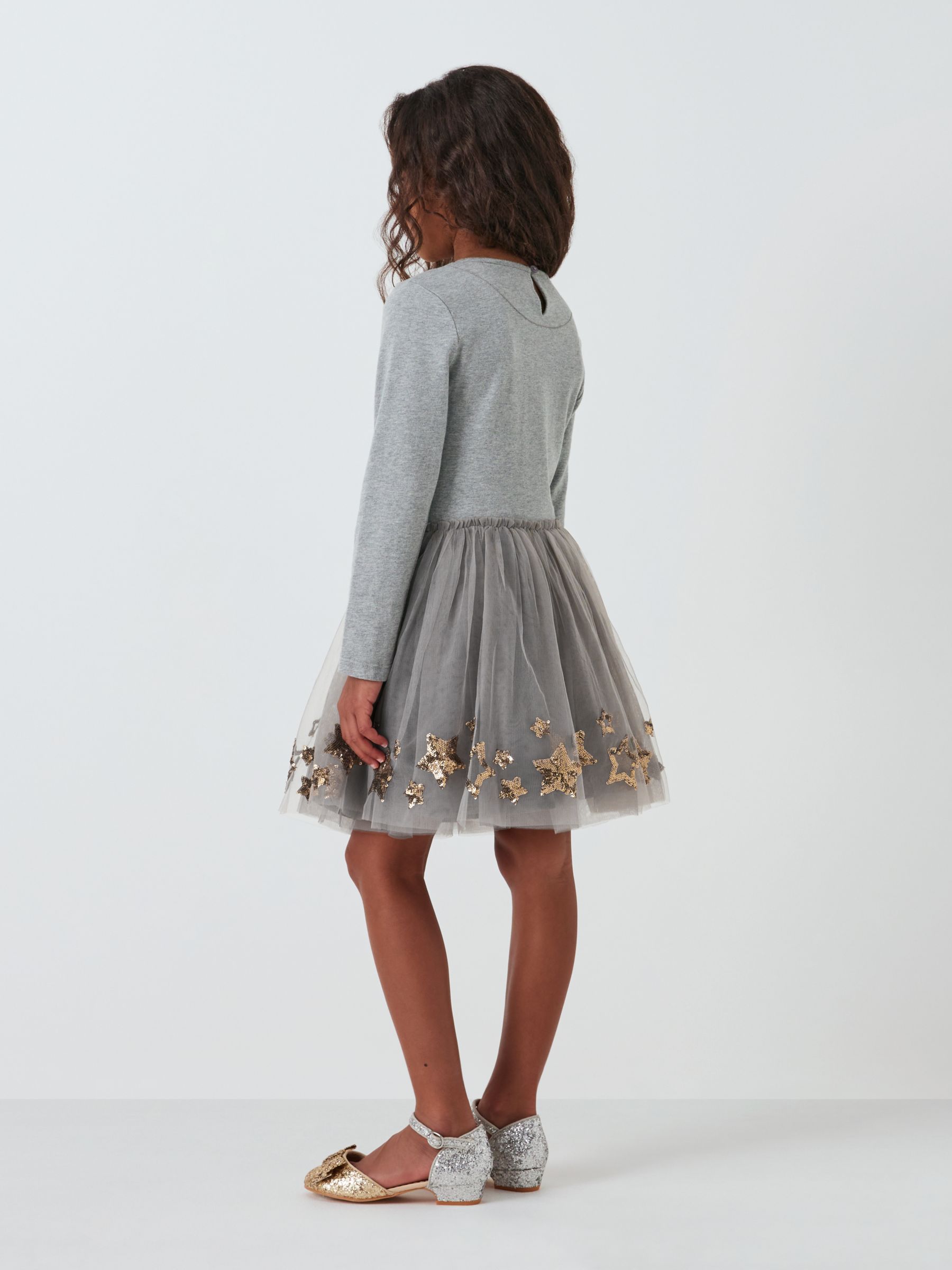 John Lewis Kids' Sequin Star Tulle Party Dress, Grey Marl at John Lewis ...