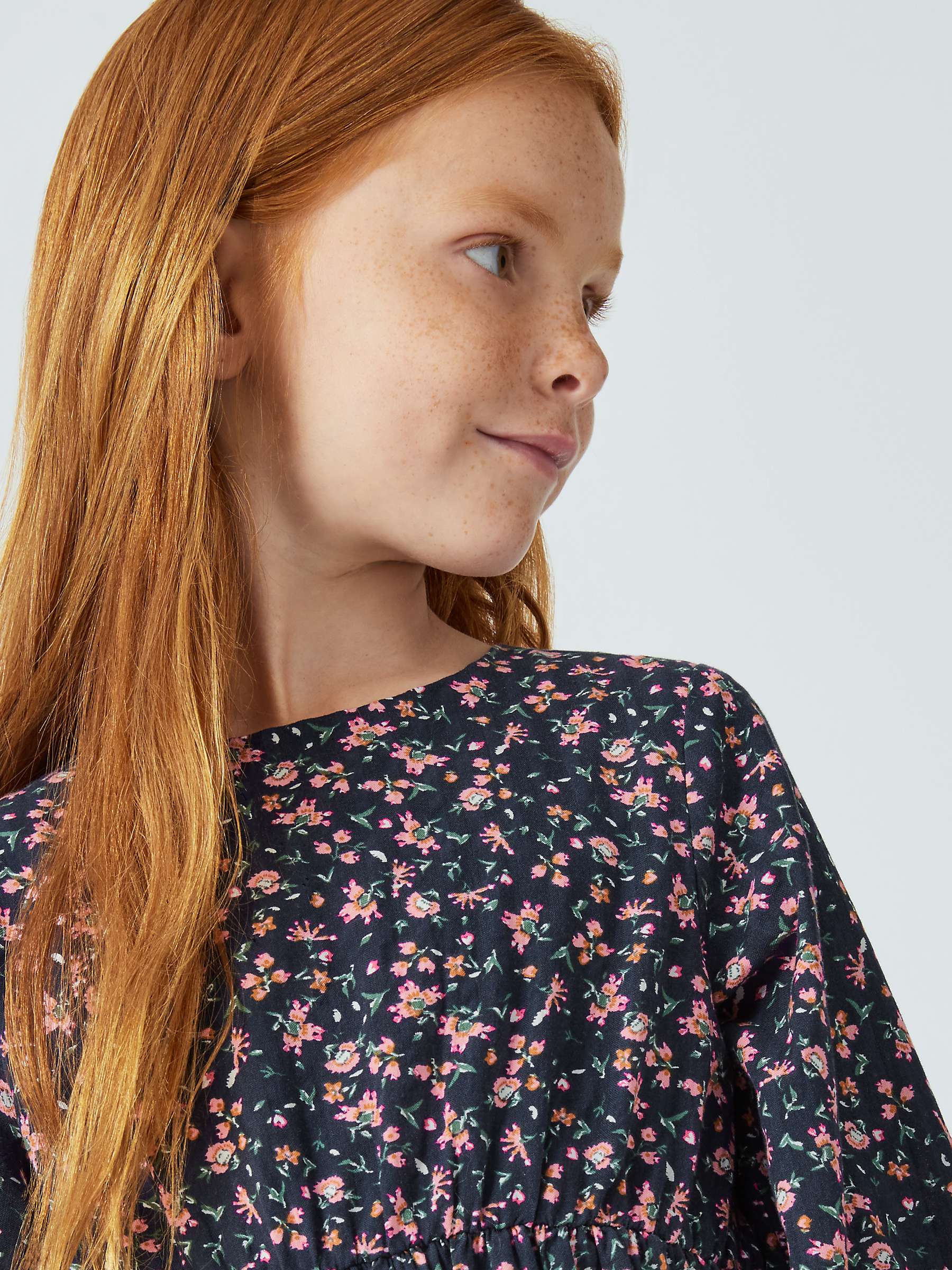 John Lewis Kids' Floral Woven Tiered Dress, Outer Space at John Lewis ...