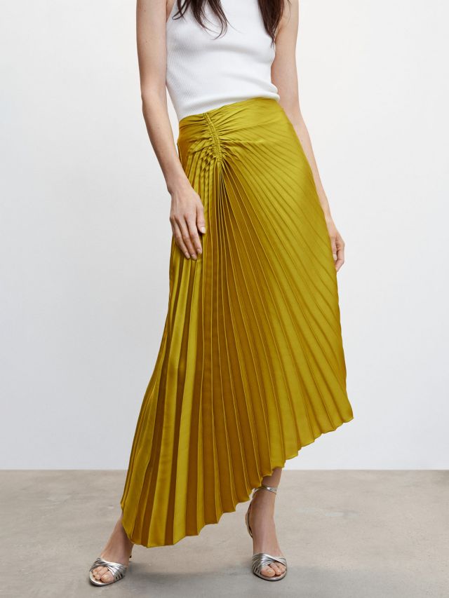 Mango Alce Pleated Skirt, Bright Green, 4